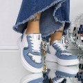 Dámske topánky na platforme BK-65 Biely-Svetlo modrá | Kavia
