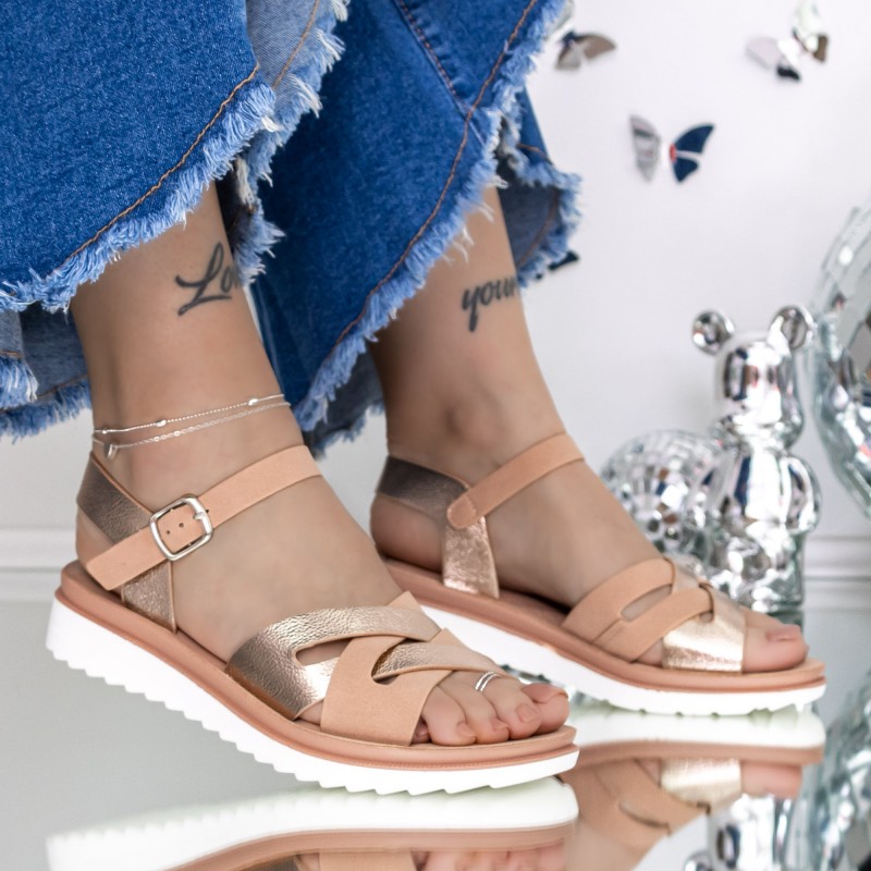 Dámske sandále na nízkom podpätku 3GZ29 Farba pleti-Ružová | Mei