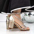 Dámske sandále na hrubom podpätku 3XKK153 Zlatý | Mei