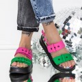 Dámske sandále na platforme 3HXS79 Zelená-Ružová | Mei