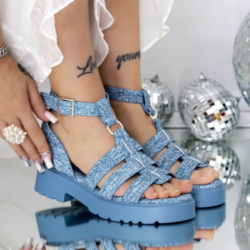 Dámske sandále na nízkom podpätku 3LE60 Modrá | Mei