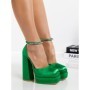 Pantofi cu Toc gros si Platforma TOT-136 GREEN | L. DAY