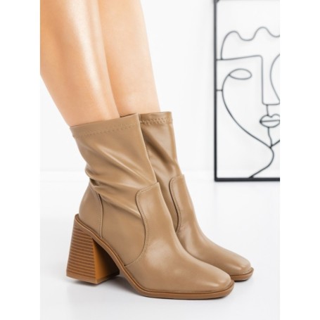 Botine cu Toc Gros 23168-1 TAUPE | MIA SHOES