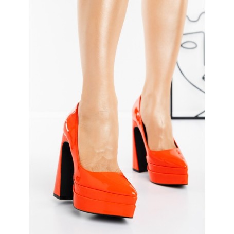 Pantofi cu Toc gros si Platforma LD-1163 ORANGE | L.DAY