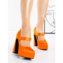 Pantofi cu Toc gros si Platforma LD-1162 ORANGE | L.DAY