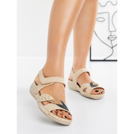 Sandale Dama cu Talpa Joasa 5XJ39 BEIGE | MEI