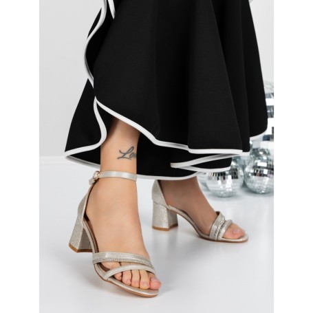 Sandale Dama cu Toc Gros 3YXD90 LIGHT GOLD | MEI