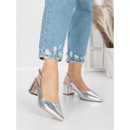 Pantofi cu Toc Gros 5YZ11 SILVER | MEI
