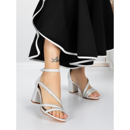Sandale Dama cu Toc Gros 3AXKK188 SILVER | MEI