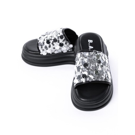 Papuci Dama cu Talpa Joasa 999-1 BLACK-SILVER | FASHION