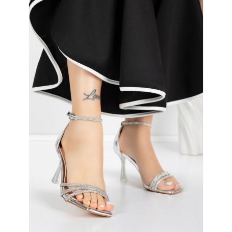 Sandale Dama cu Toc Subtire 5XKK20 SILVER | MEI