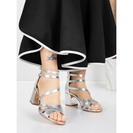 Sandale Dama cu Toc Gros 5XKK26 SILVER | MEI