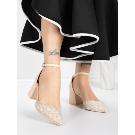 Pantofi cu Toc Gros 5XKK36 BEIGE | MEI