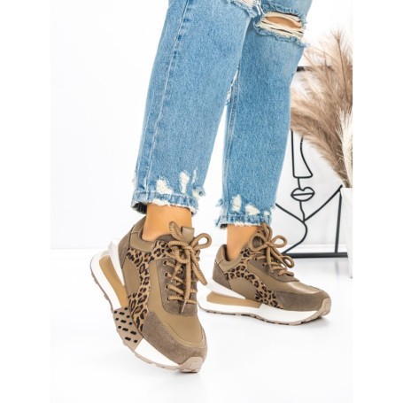 Pantofi Sport Dama din piele naturala 5SZ11 KHAKI | PANTOFUL