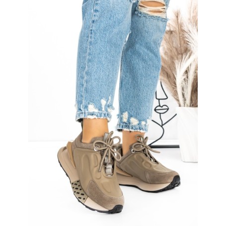 Pantofi Sport Dama din piele naturala 5SZ12 KHAKI | PANTOFUL