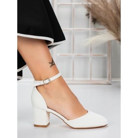 Pantofi cu Toc Gros 3XKK81 WHITE | MEI