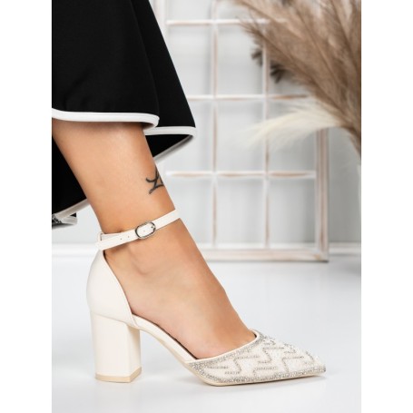 Pantofi cu Toc Gros 5XKK37 BEIGE | MEI