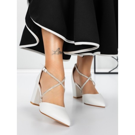 Pantofi cu Toc Gros 2YXD63 WHITE | MEI