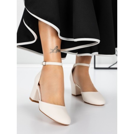Pantofi cu Toc Gros 3XKK81 BEIGE | MEI