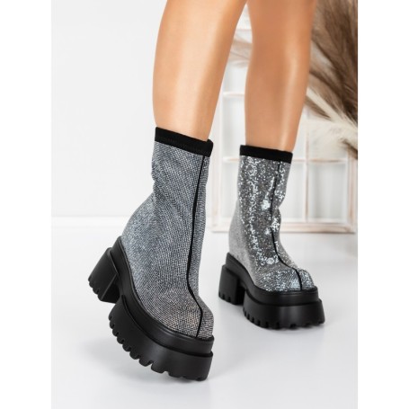 Ghete Dama cu Platforma 5SJN23 BLACK-WHITE | MEI