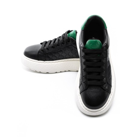 Pantofi Sport Barbati din piele naturala 5302 BLACK-GREEN | ADVANCER