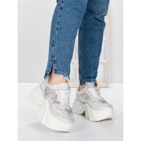 Pantofi Sport Dama cu Platforma 5WL112 WHITE | MEI