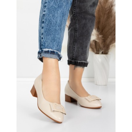 Pantofi cu toc din piele naturala 6885 CREAM | ADVANCER