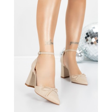 Pantofi cu Toc Gros 5XKK85 LIGHT GOLD | MEI