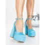 Pantofi cu Toc gros si Platforma 2SY12 LIGHT BLUE | MEI