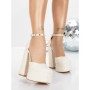 Pantofi cu Toc gros si Platforma 2SY12 LIGHT BEIGE | MEI