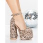Pantofi cu Toc gros si Platforma 2SY12 LIGHT LEOPARD | MEI