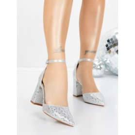 Pantofi cu Toc Gros 5XKK76 SILVER | MEI