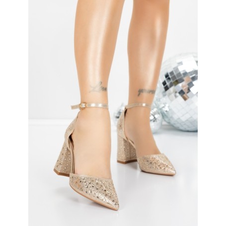 Pantofi cu Toc Gros 5XKK76 LIGHT GOLD | MEI