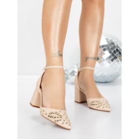 Pantofi cu Toc Gros 5XKK82 BEIGE | MEI