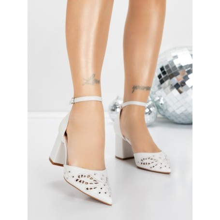 Pantofi cu Toc Gros 5XKK82 WHITE | MEI