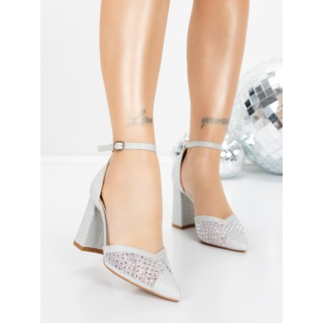 Pantofi cu Toc Gros 5XKK83 SILVER | MEI
