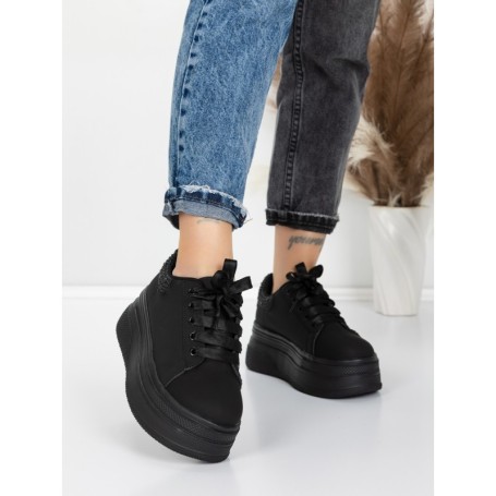 Pantofi Sport Dama cu Platforma 5WL118 BLACK-WHITE | MEI