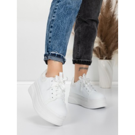 Pantofi Sport Dama cu Platforma 5WL118 WHITE | MEI