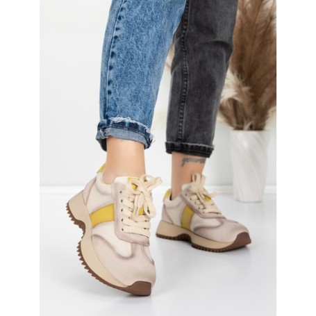 Pantofi Sport Dama din piele naturala KM3309 YELLOW | ADVANCER