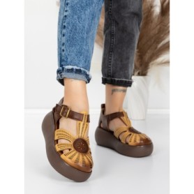 Sandale Dama din piele naturala 10682 YELLOW-BROWN | ADVANCER