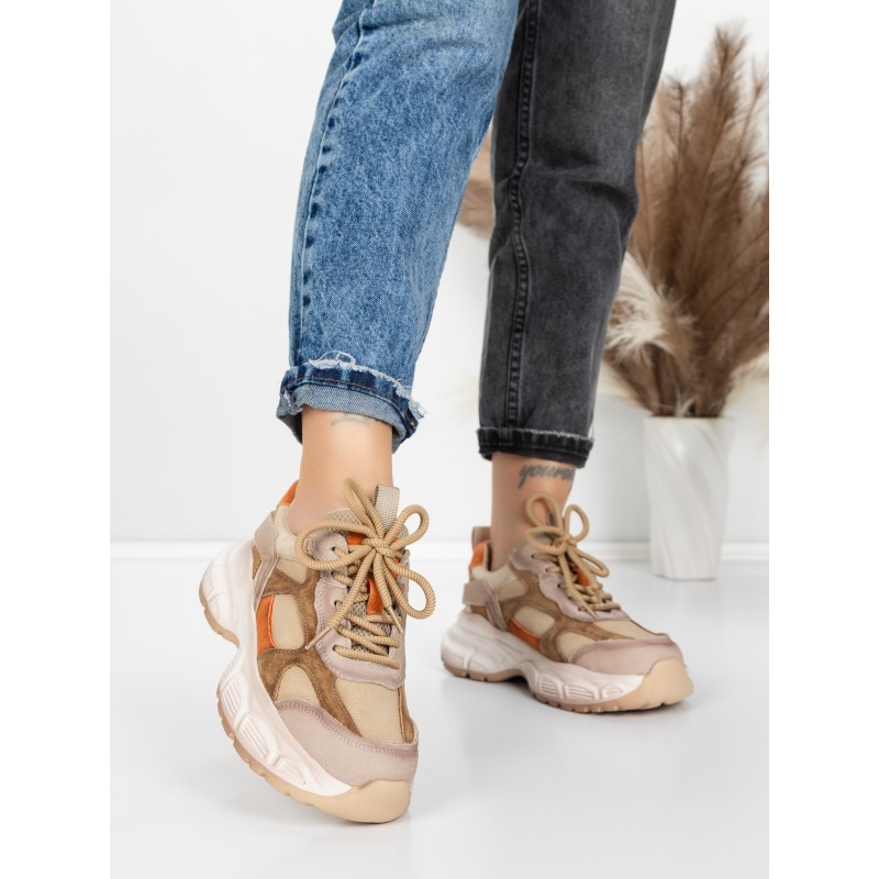 Pantofi Sport Dama din piele naturala HY3332 KHAKI-APRICOT | ADVANCER