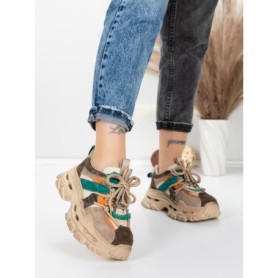 Pantofi Sport Dama din piele naturala HY2986 CREAM-GREEN | FRANCO GERARDO