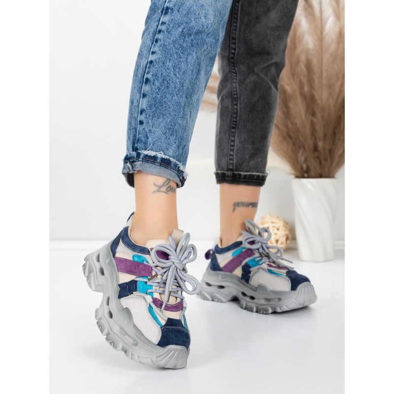 Pantofi Sport Dama din piele naturala HY2986 CREAM-PURPLE | FRANCO GERARDO