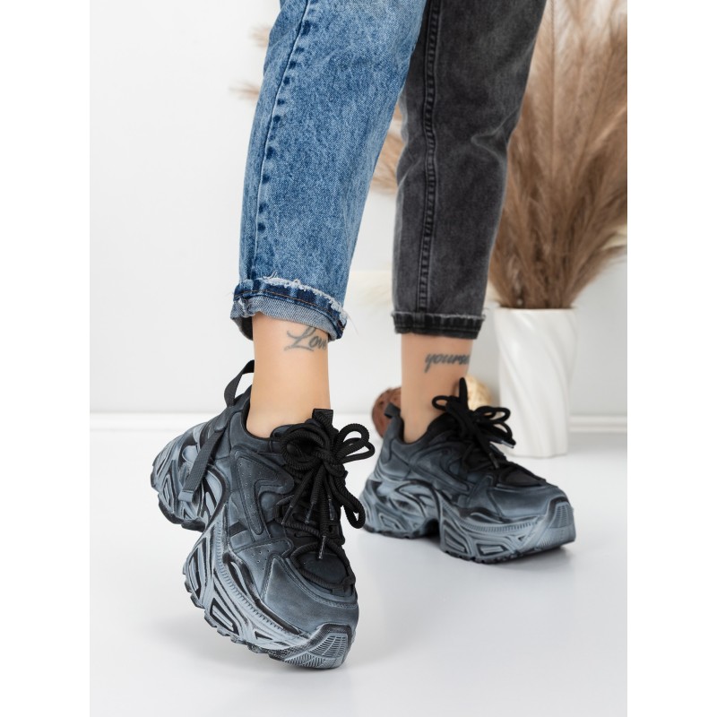 Pantofi Sport Dama din piele naturala 918-1 BLACK-GREY | FRANCO GERARDO