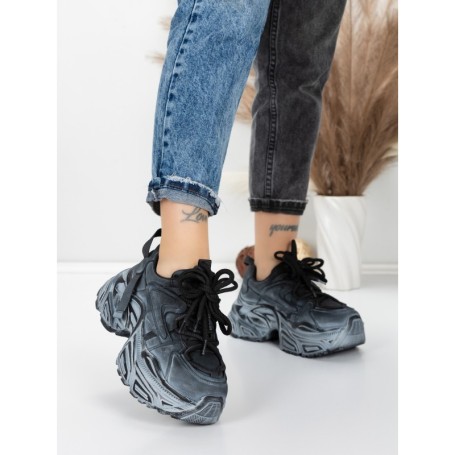 Pantofi Sport Dama din piele naturala 918-1 BLACK-GREY | FRANCO GERARDO
