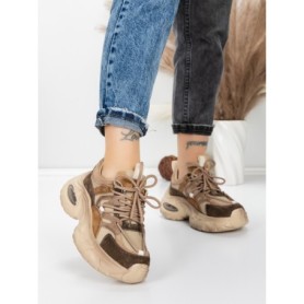 Pantofi Sport Dama din piele naturala HY2122 COFFEE-YELLOW | FRANCO GERARDO