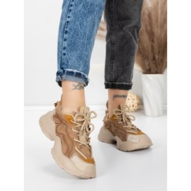 Pantofi Sport Dama din piele naturala 7110 KHAKI-CREAM | FRANCO GERARDO