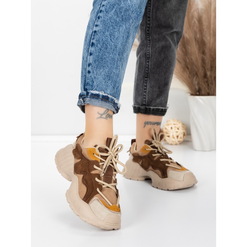 Pantofi Sport Dama din piele naturala 7110 COFFEE-CREAM | FRANCO GERARDO