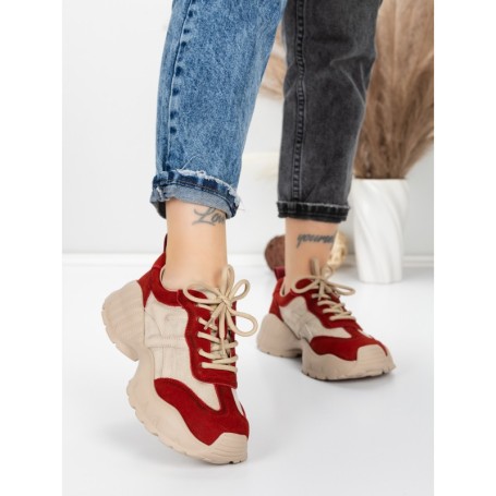 Pantofi Sport Dama din piele naturala 7109 RED-CREAM | FRANCO GERARDO
