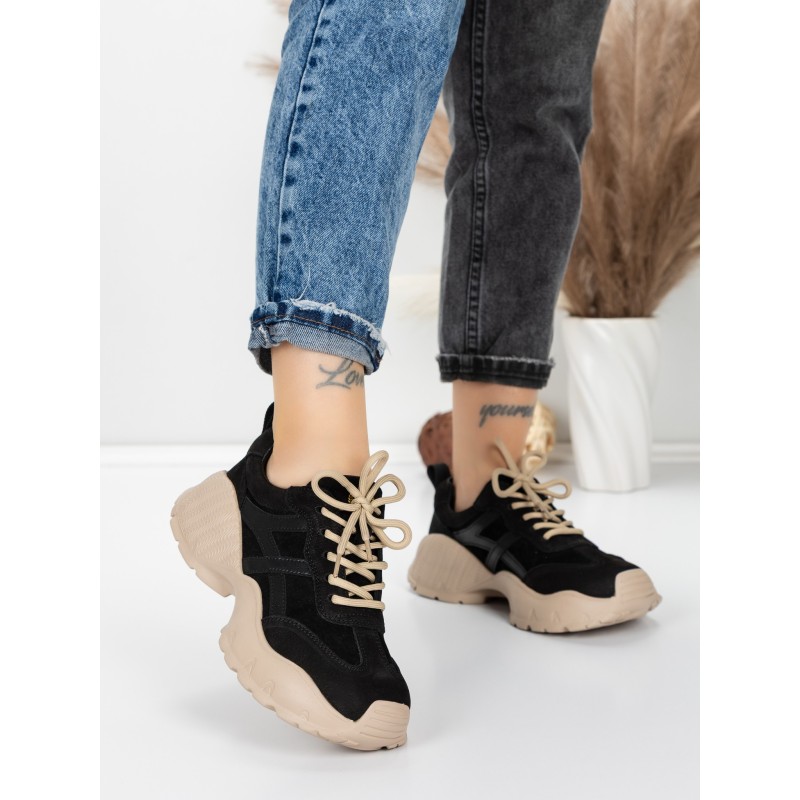 Pantofi Sport Dama din piele naturala 7109 BLACK | FRANCO GERARDO